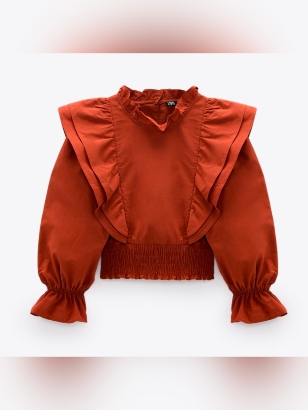 Zara Rust Ruffled Crop Blouse - Picture 2 of 9